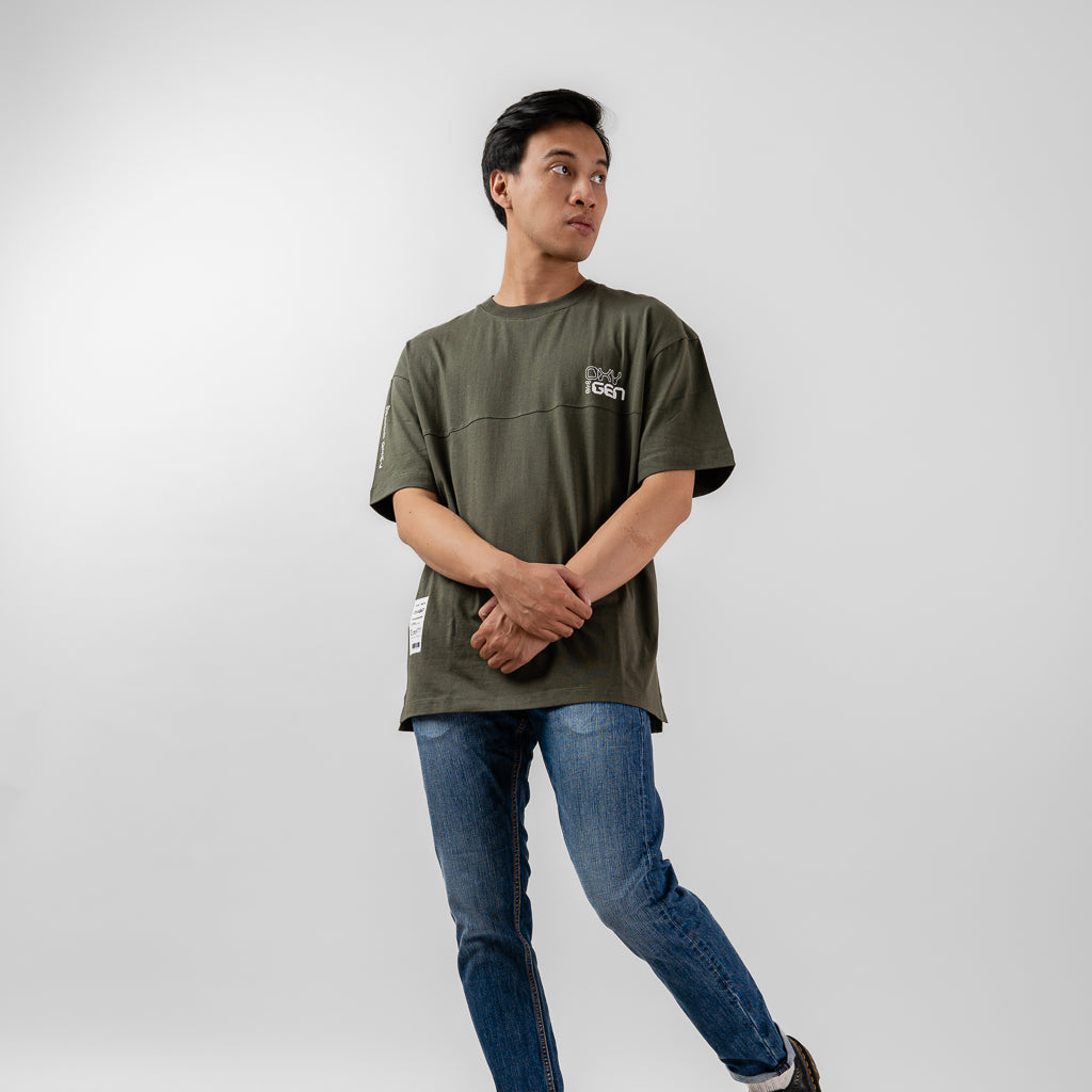 Oxygen Denim Evolve Speed Dial Casra Flat Oversized Tee - Olive