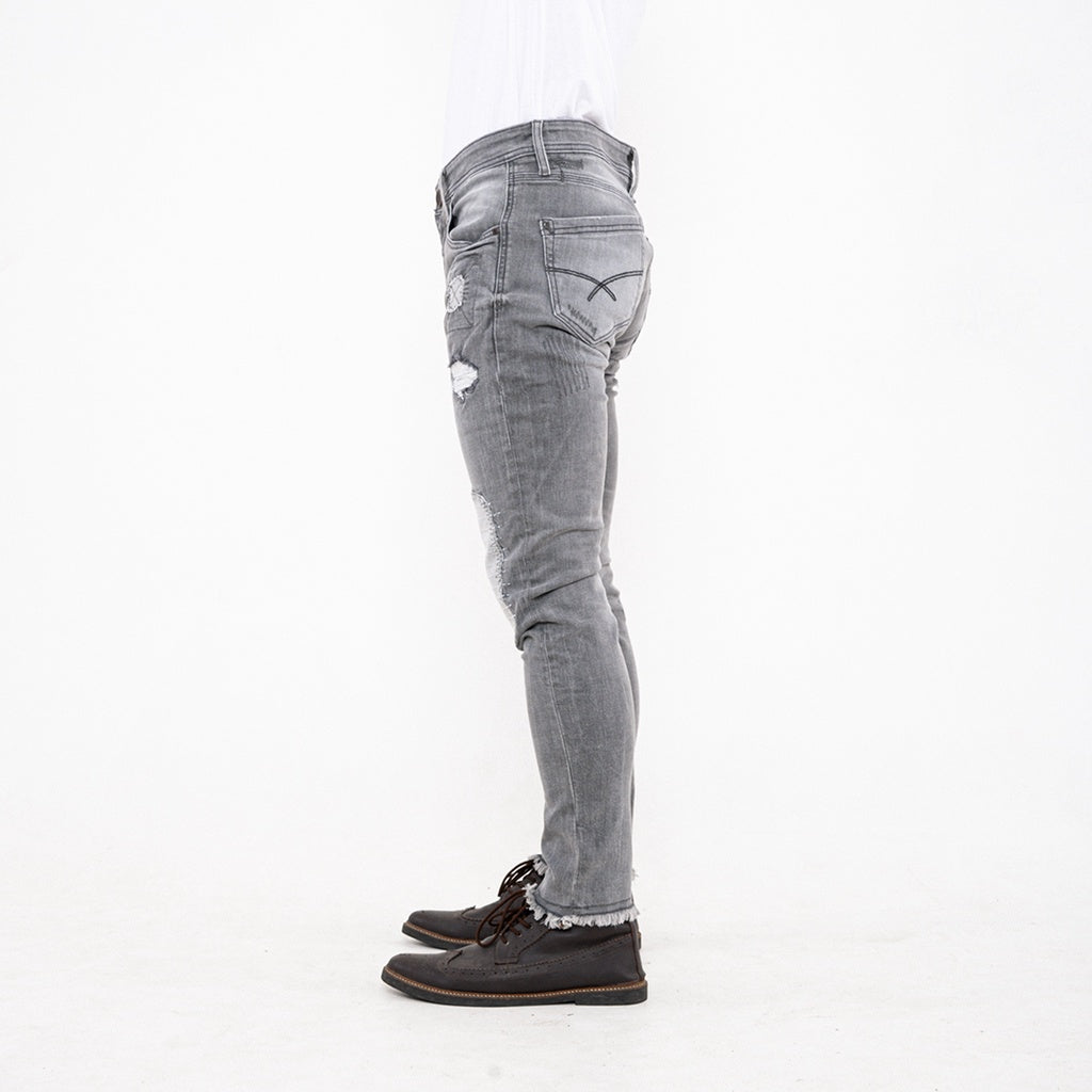 Oxygen Denim 706S Slim Fit Jeans Untold - Light Grey Sashiko Unfinished