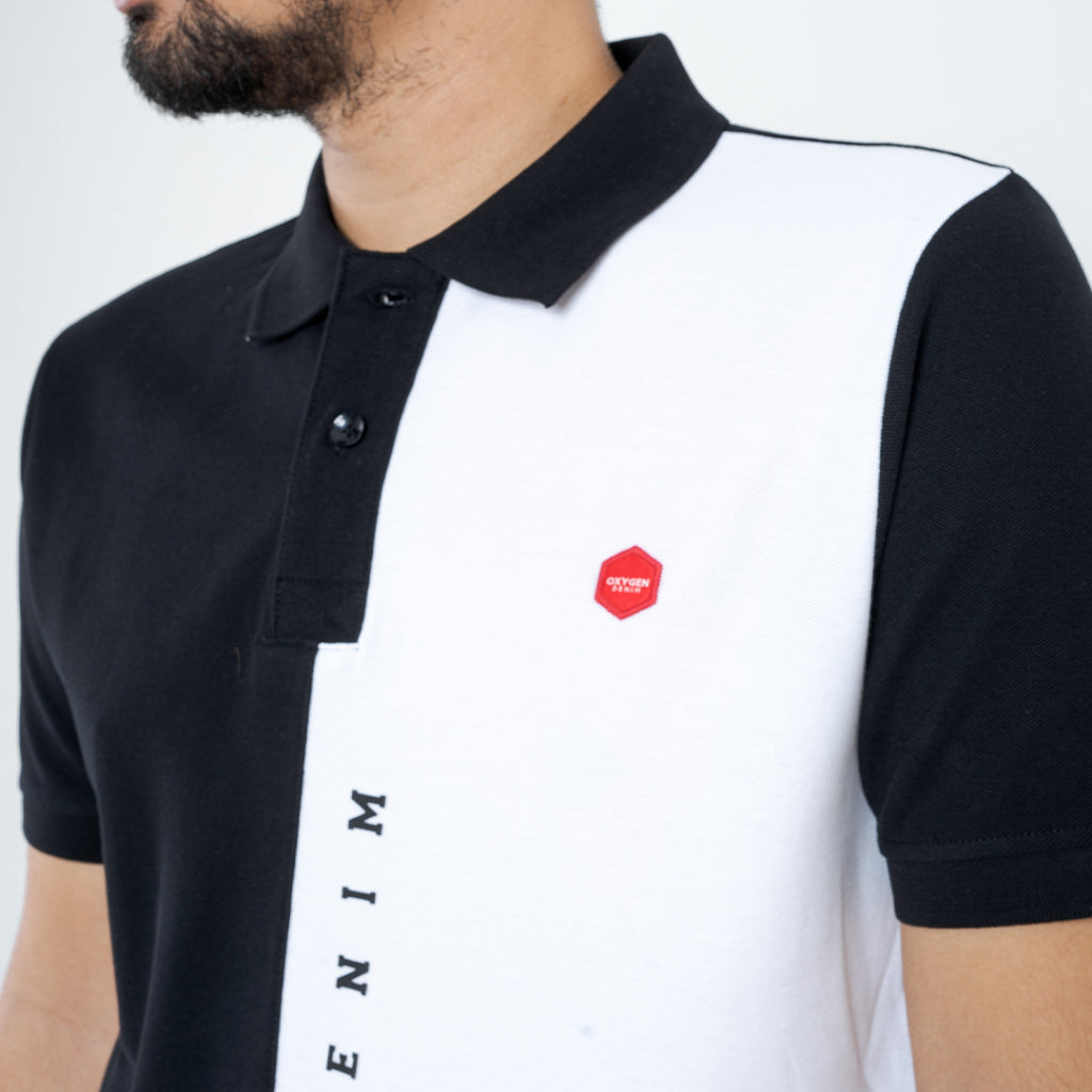 Oxygen Denim Vertical Culture Polo Shirt - Black and White