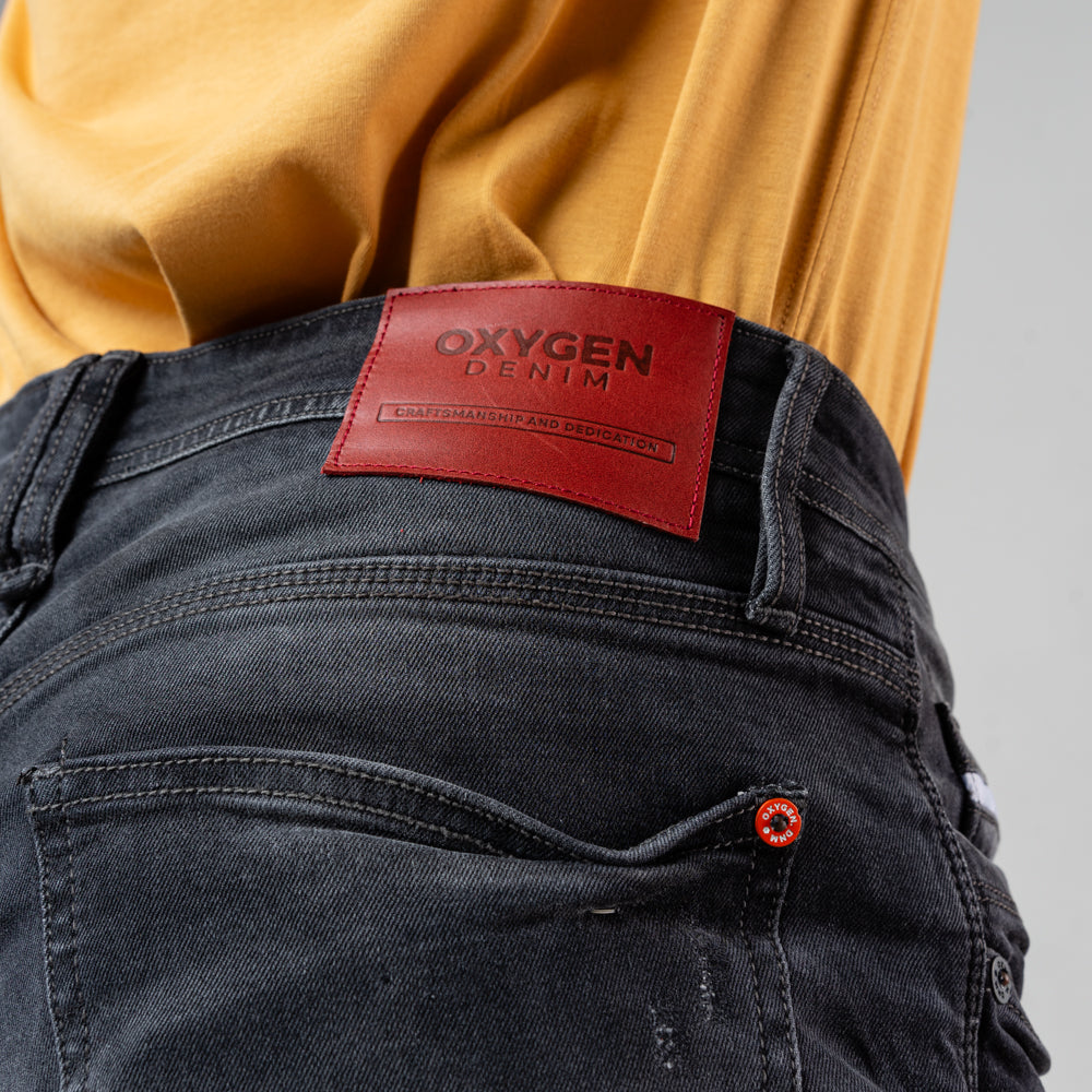 Oxygen Denim 706S Slim Fit Fest Sashiko - Pre Patch Jeans (Dark Grey)
