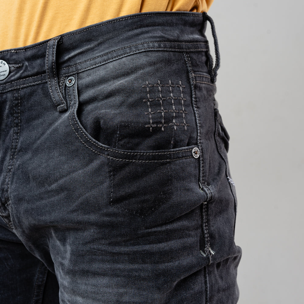 Oxygen Denim 706S Slim Fit Fest Sashiko - Pre Patch Jeans (Dark Grey)