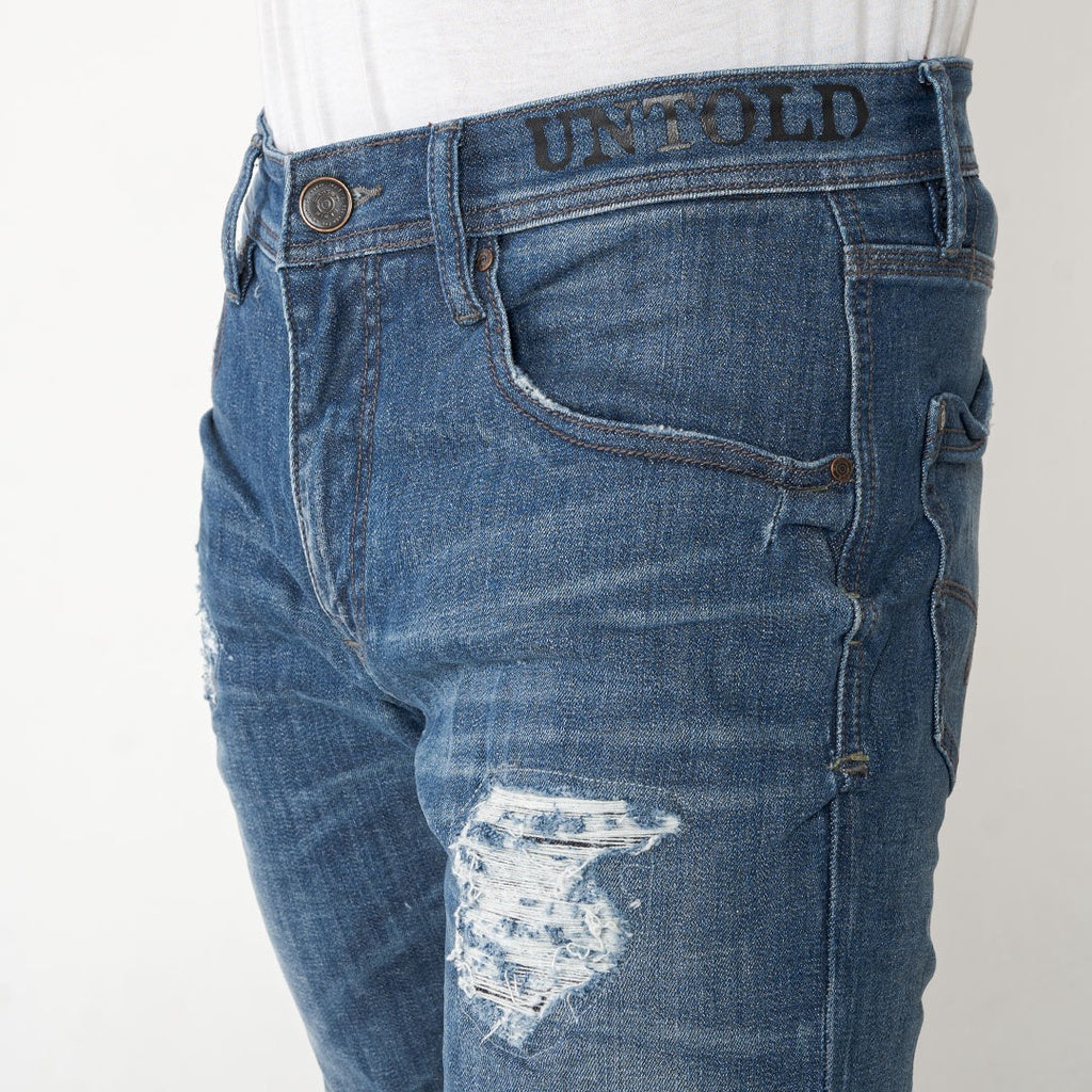 Oxygen Denim 706S Slim Fit Jeans Untold - Medium Blue Ripped